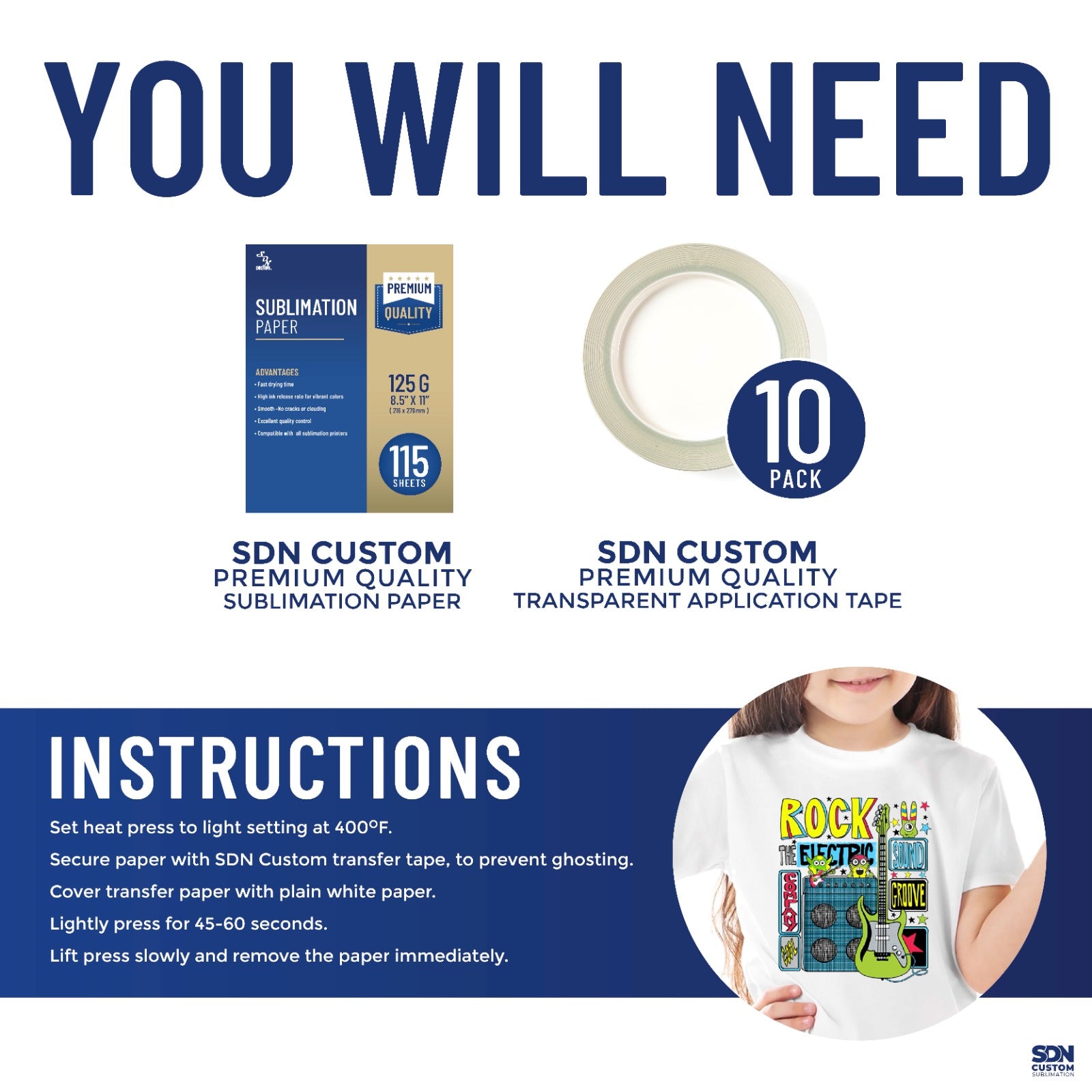 SDN Sublimation kids white sublimation tshirts 5 pack