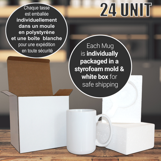 24 Pack-"Blank White 15 oz Sublimation Mugs with AAA Coating -  | Full-Color Printing | Reinforced Styrofoam Packaging"