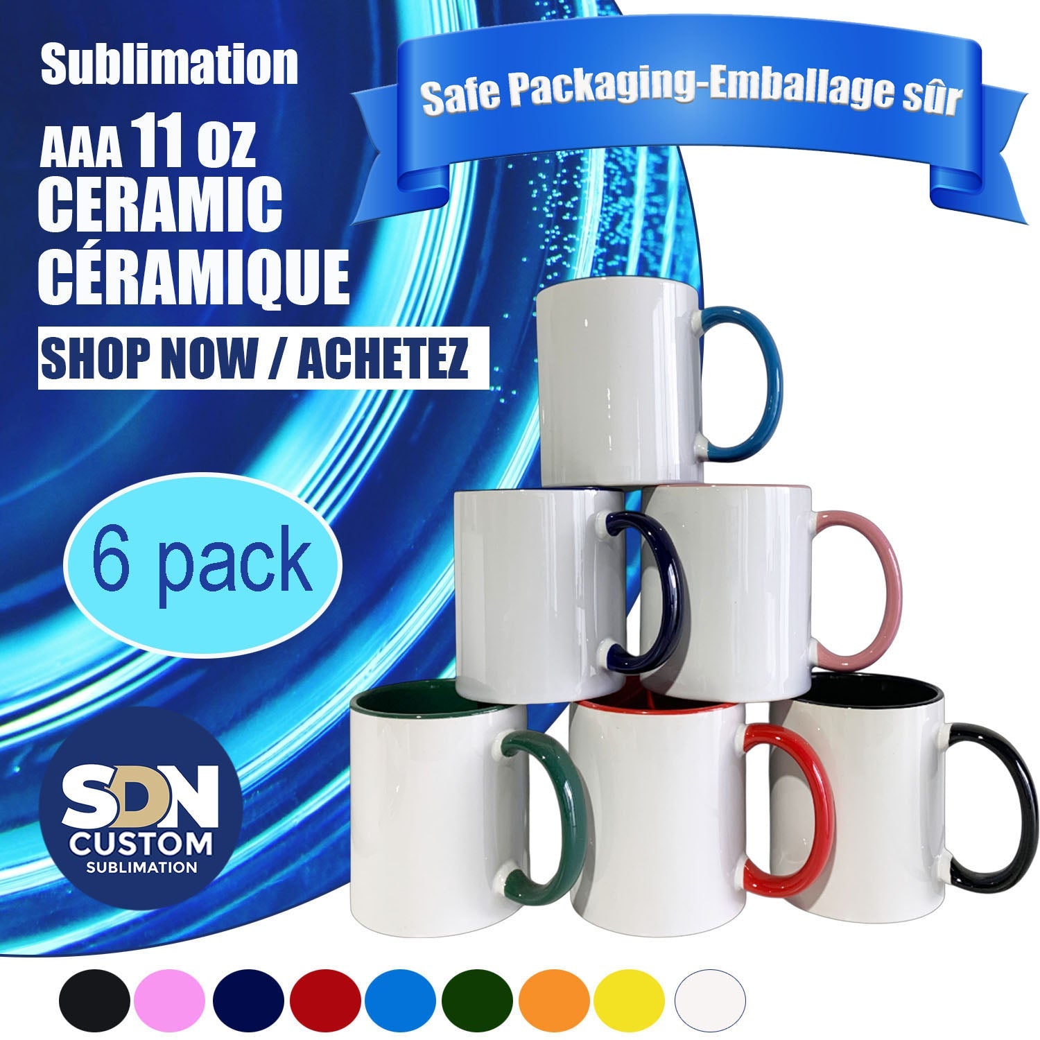 6 pack Sublimation Mugs 11 oz