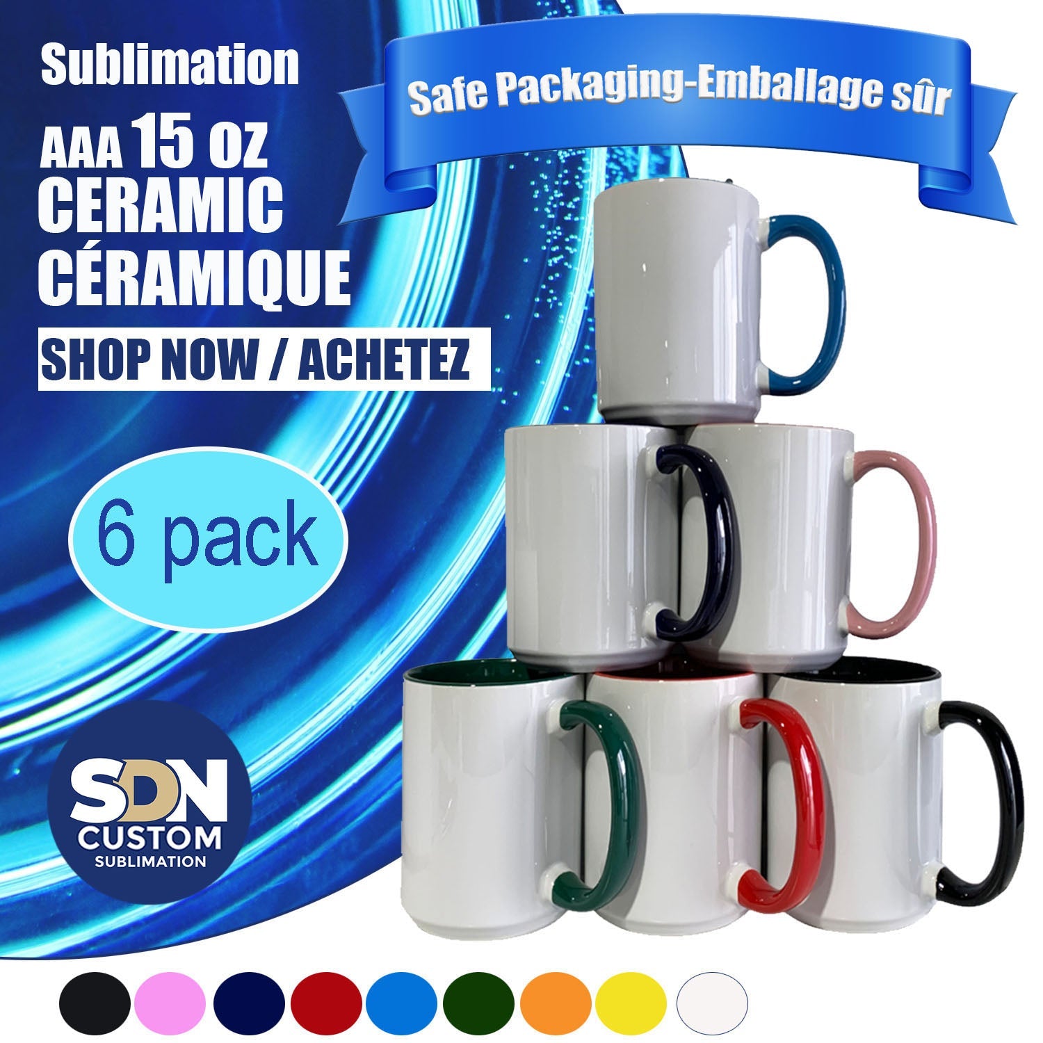 6 pack Mugs 15 oz