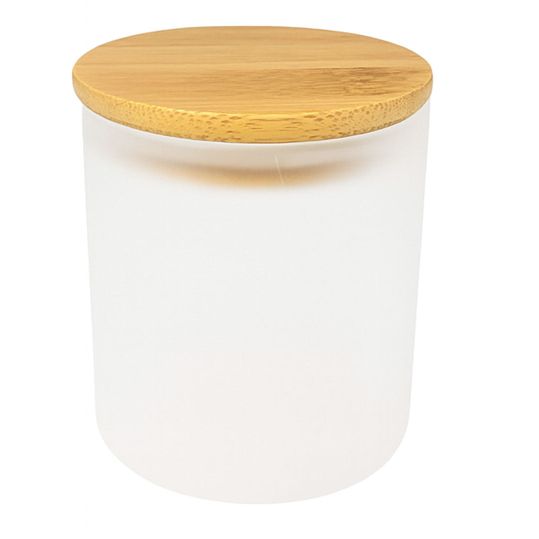 Pot en verre blanc givré 10oz pour sublimation – Pot à bougie compatible avec couvercle en bambou