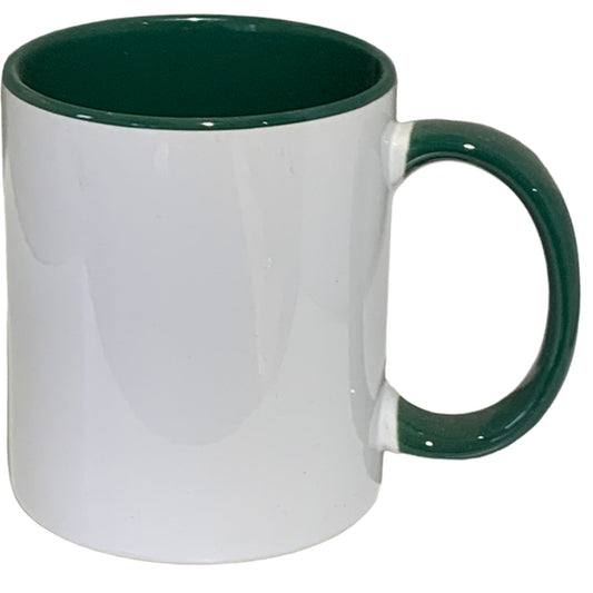 6 Pack-11 once White sublimation mugs inner color GREEN   and handle with reinforced foam box packaging
