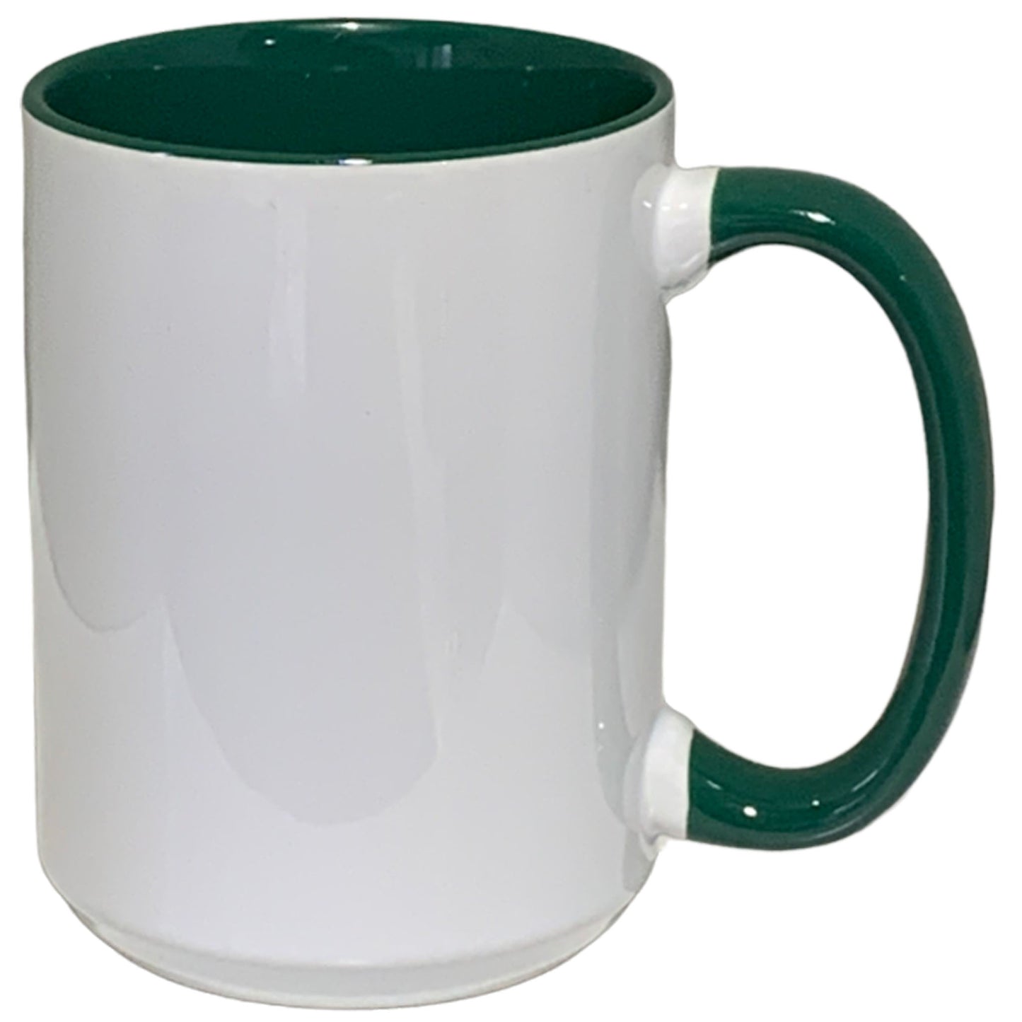 6 Pack-15 once White sublimation mugs inner color GREEN and handle with reinforced foam box packaging