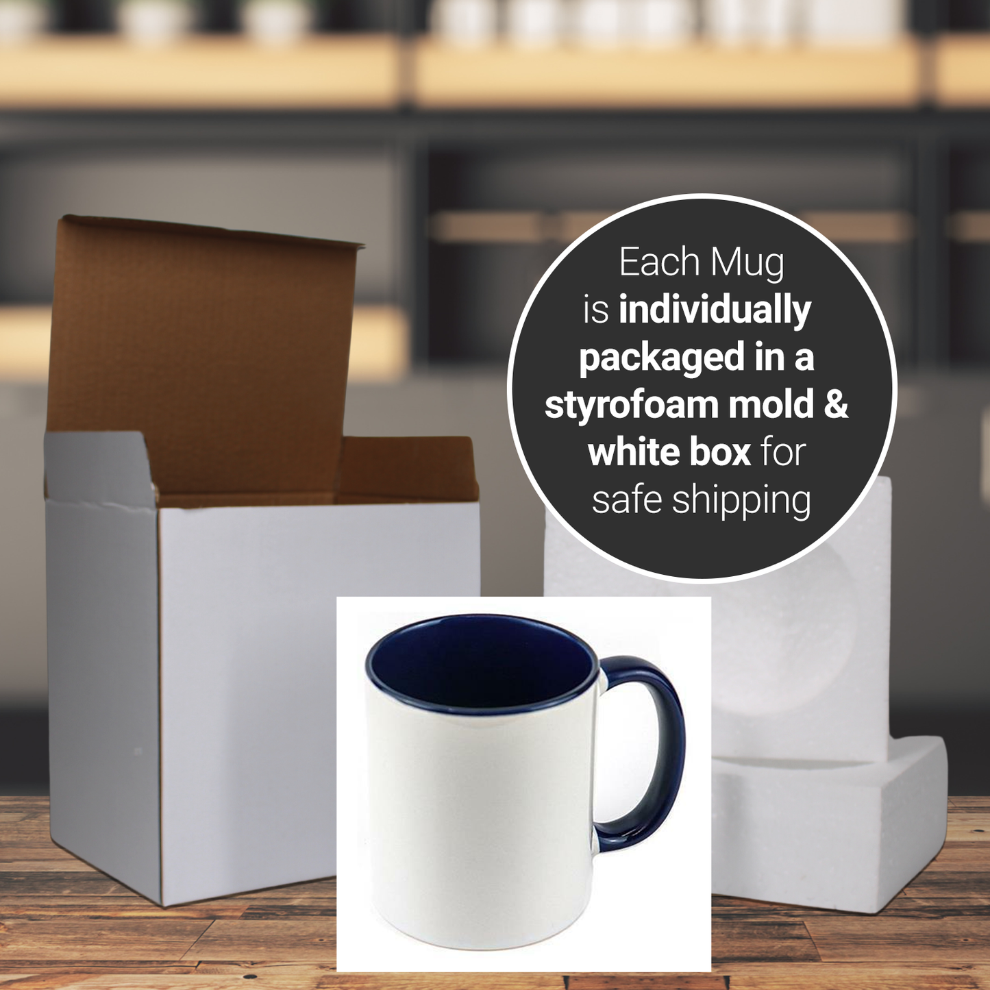 6 PACK -11 once White sublimation mugs MULTI 6 COLORS inner color   and handle with reinforced foam box packaging