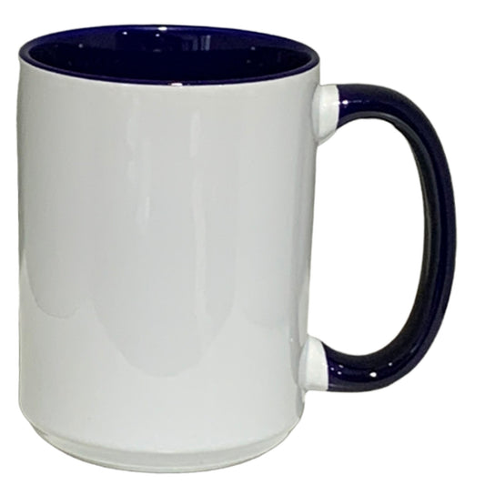 6 Pack-15 once White sublimation mugs inner color  NAVY and handle with reinforced foam box packaging