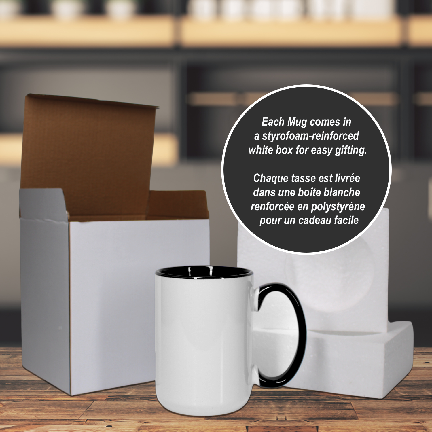 24 Pack-15 once White sublimation mugs inner color BLACK and handle wi