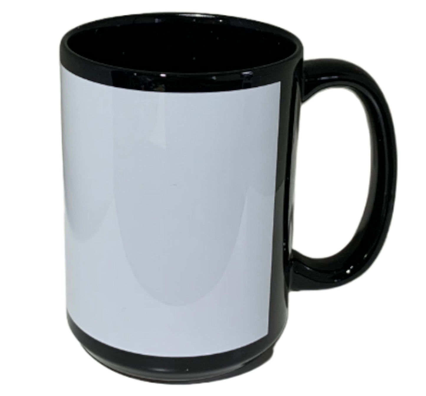 6 Pack -15 once black mugs with white strip with reinforced foam box packaging