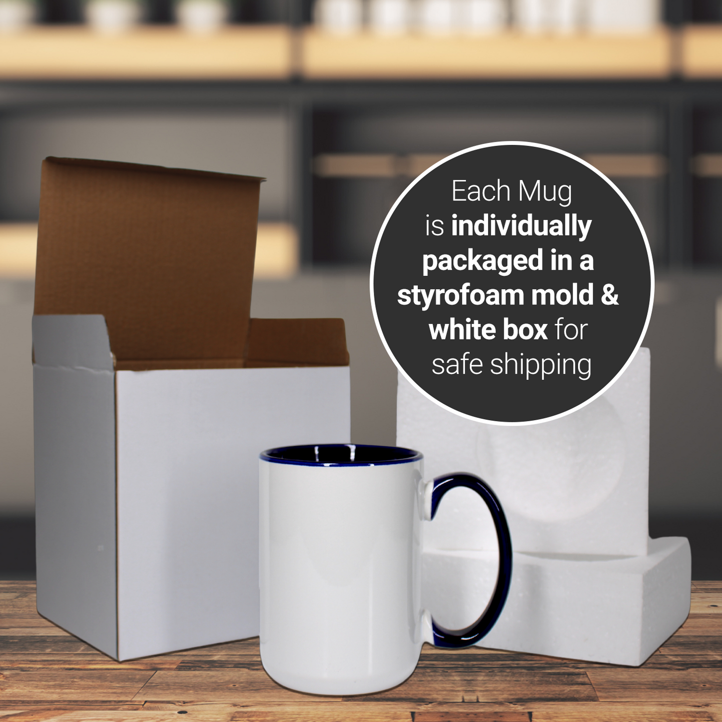 6 Pack(1 each color)-15 once White sublimation mugs inner color and handle with reinforced foam box packaging