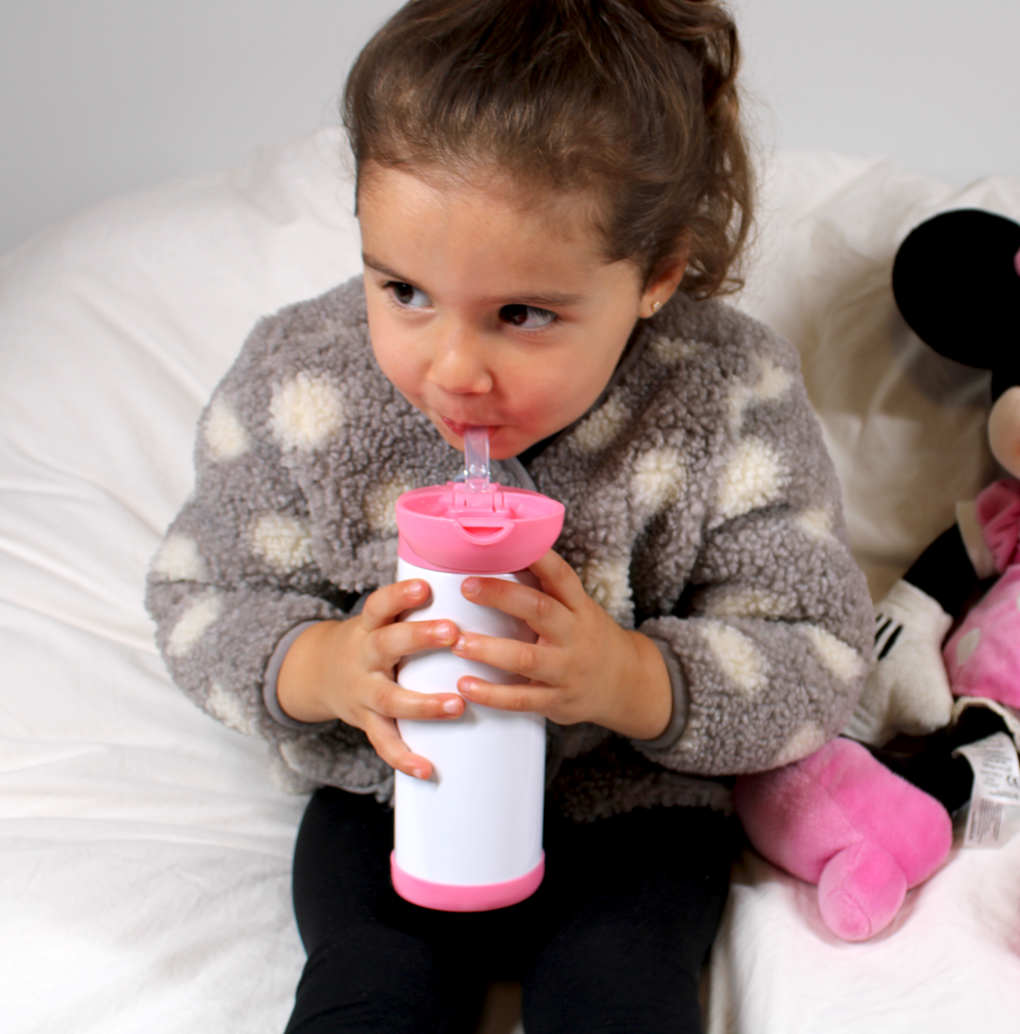 Bouteille d'eau à sublimation pour enfants, couvercle rose de 350 ml (12 oz)