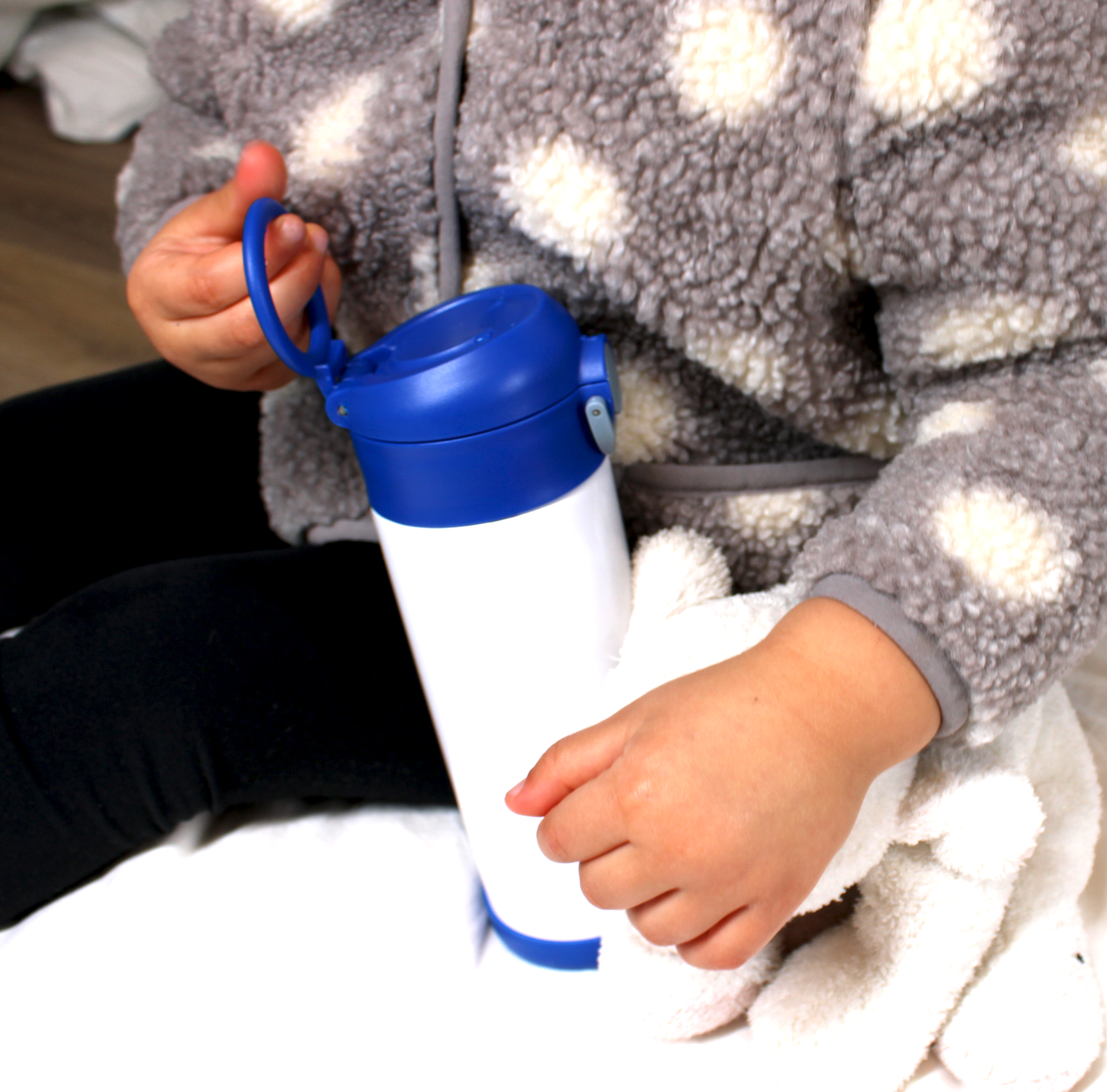 Bouteille d'eau à sublimation pour enfants Acier inoxydable, 350 ml (12 oz) Couvercle bleu