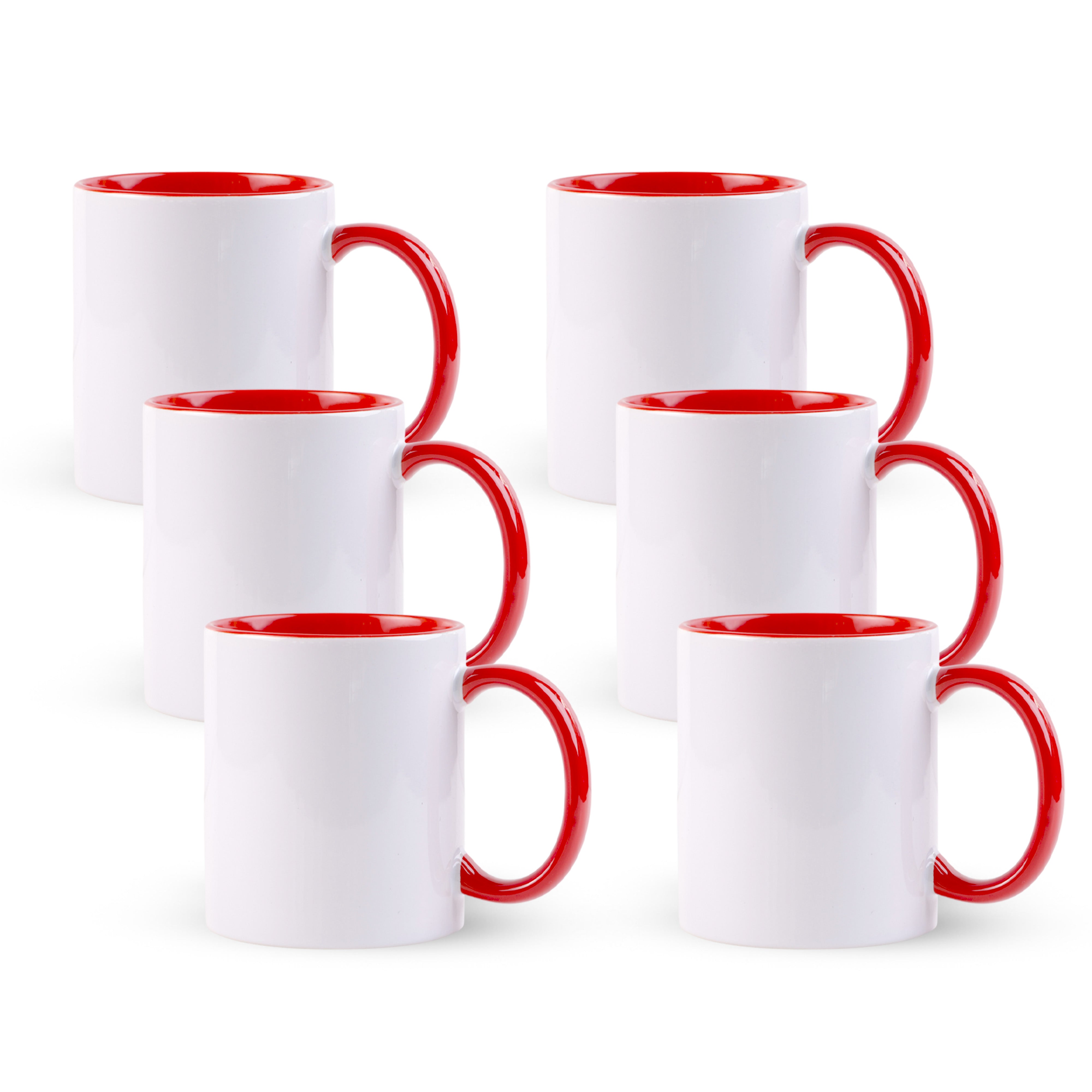 Inner Color:red Mug 6 Pack-11 once White sublimation mugs inner color RED and handle with