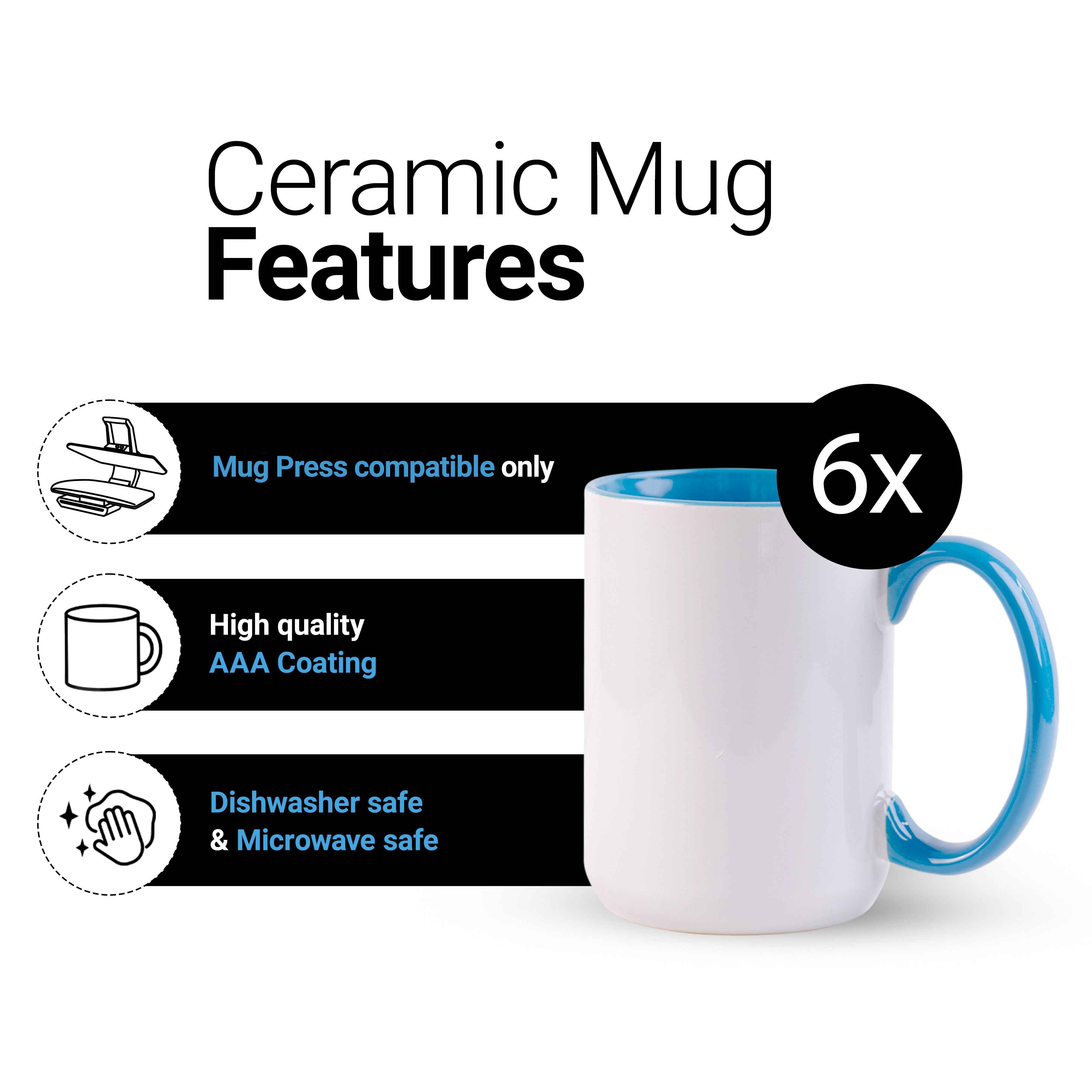 Quaff Mug Inner Color:blue 24 Pack-BLUE-15 OZ($2.83 Cost . unit)15 once White sublimation mugs in