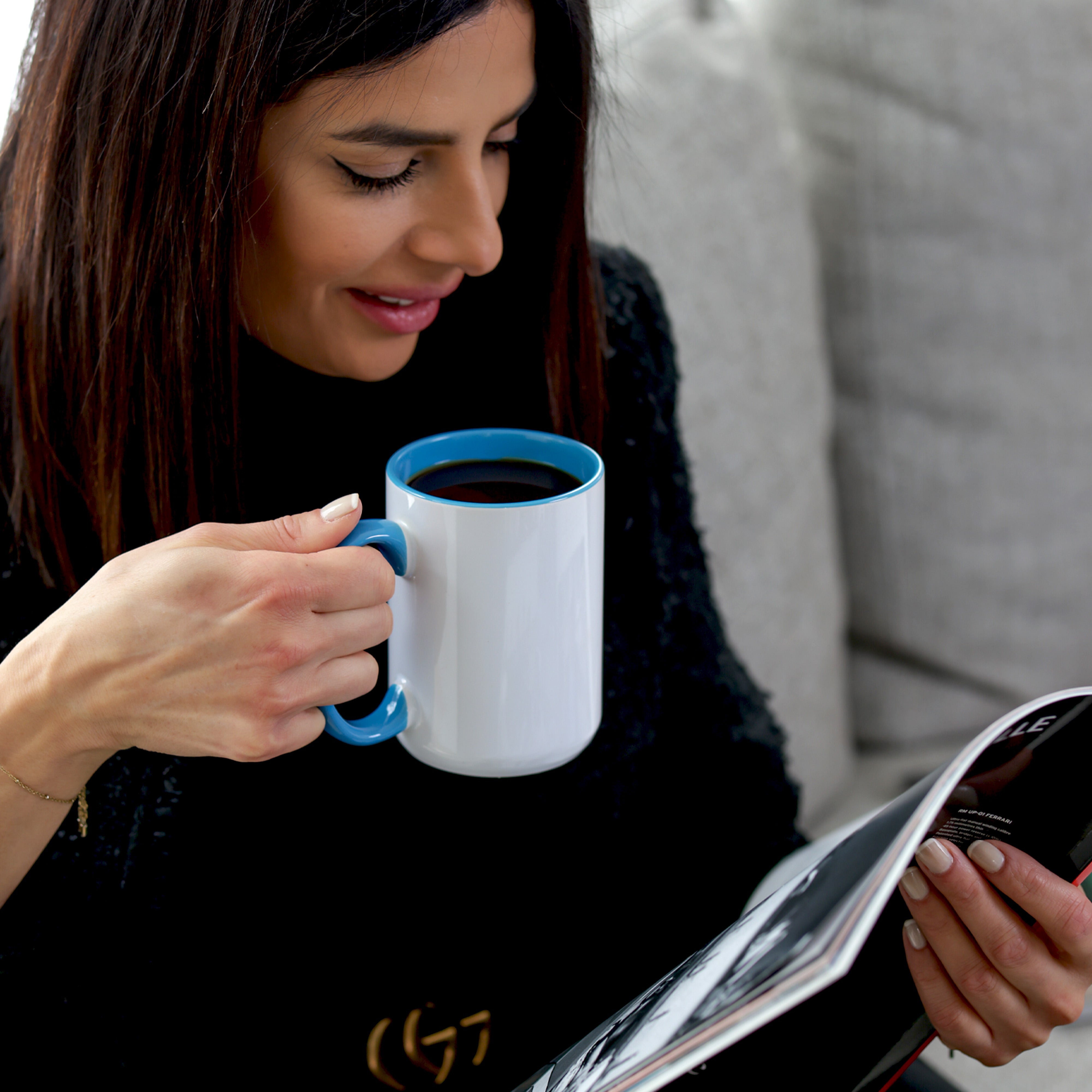 Quaff Mug Inner Color:blue 24 Pack-15 once White sublimation mugs inner color BLUE and handle wit