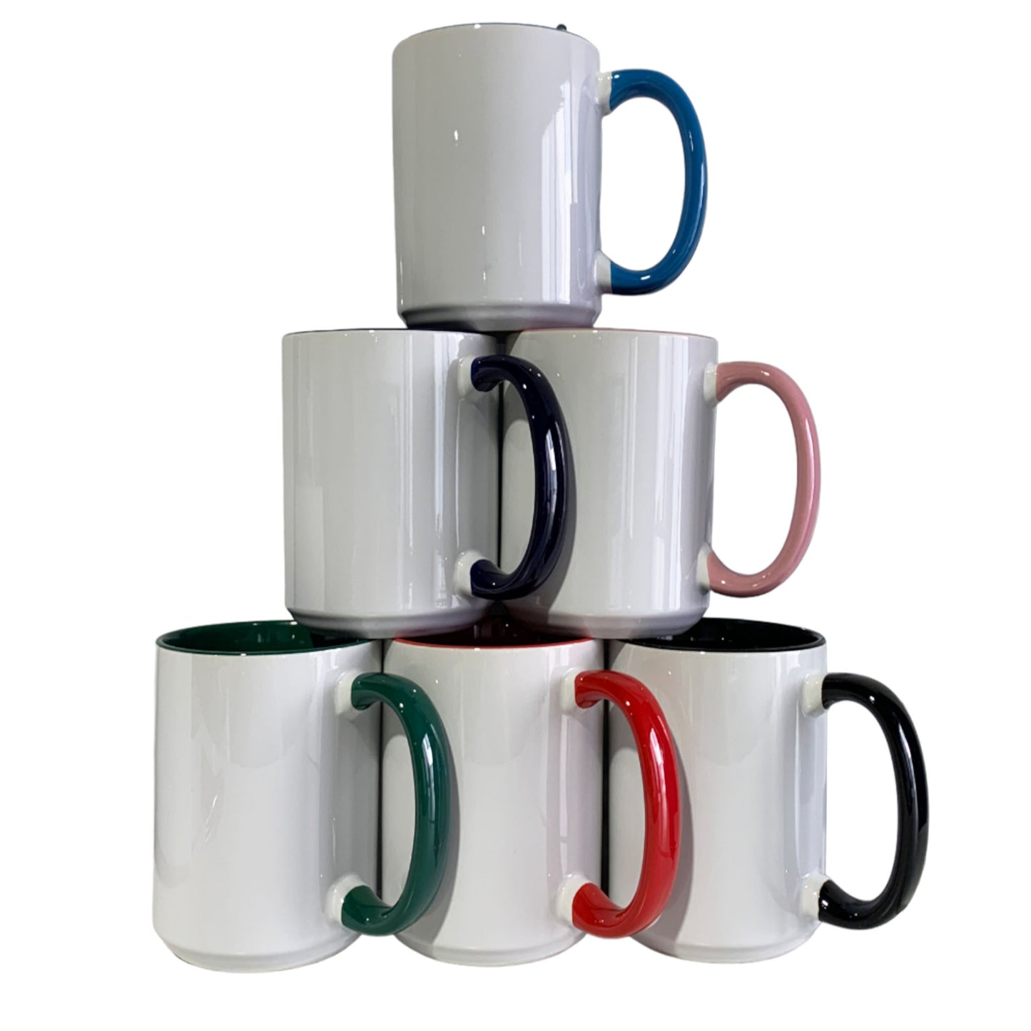 6 Pack-15 once  MIX Multi 6 colors White sublimation mugs inner color   and handle with reinforced foam box packaging
