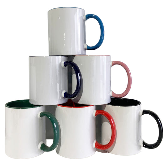 24 Pack-11 once White sublimation MIX 6 Colors  mugs inner color  4 each color and handle with reinforced foam box packaging