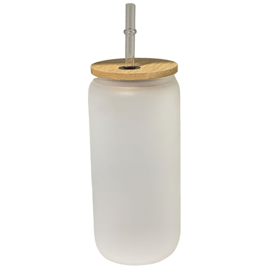 Sublimation Blanks Glass Tumbler Skinny Straight Frosted 17 OZ with Bamboo Lid and Plastic Straw-metal sraw and brush
