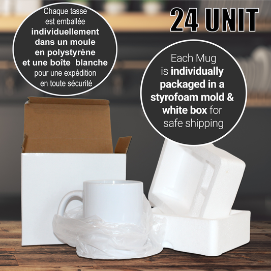 24 PACK-Tasses à sublimation blanches de 11 oz avec revêtement AAA - | Emballage en polystyrène renforcé"