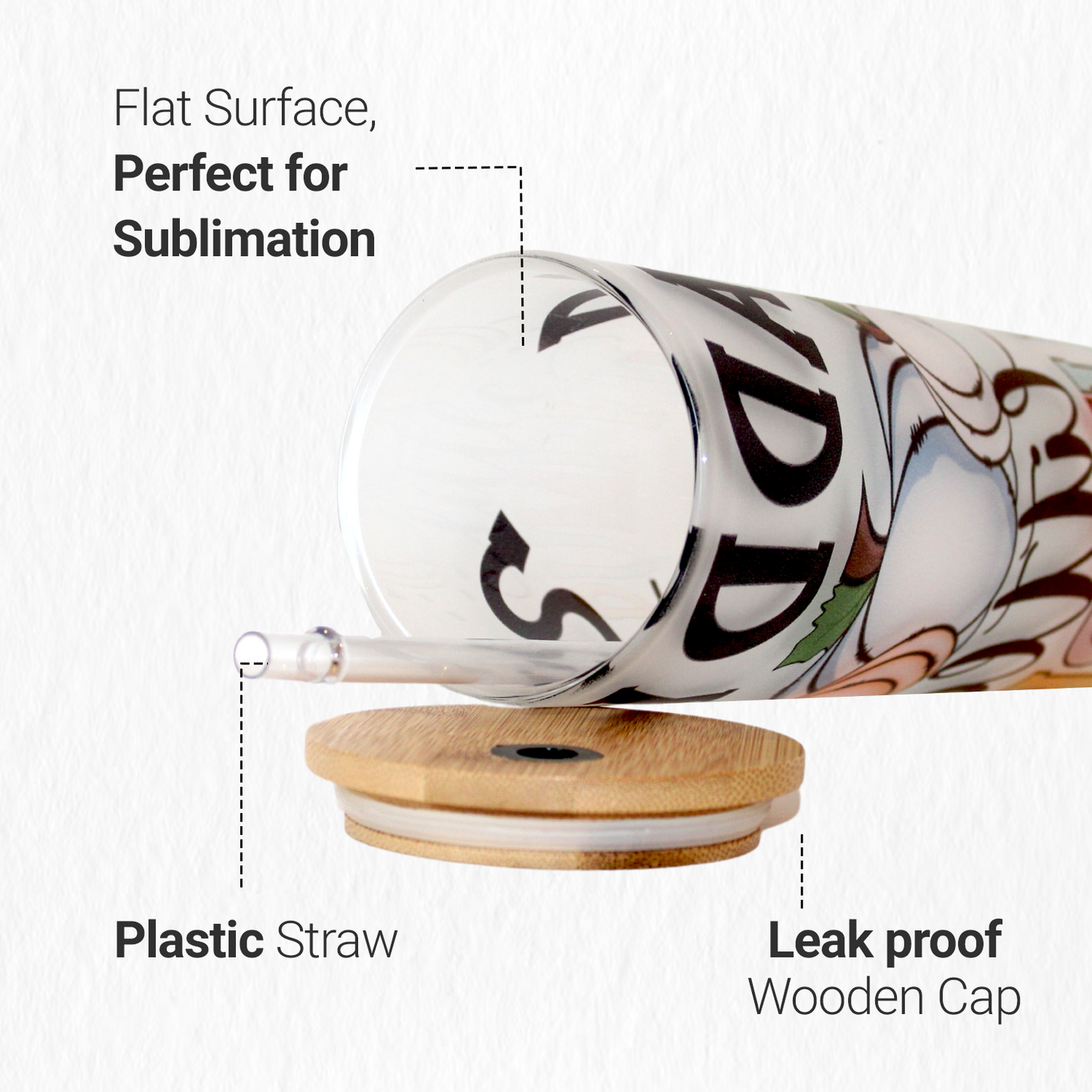 SDN SUBLIMATION Sublimation Blanks Glass Tumbler Skinny Straight Frosted 20 OZ with Bamboo Lid and Plastic Straw