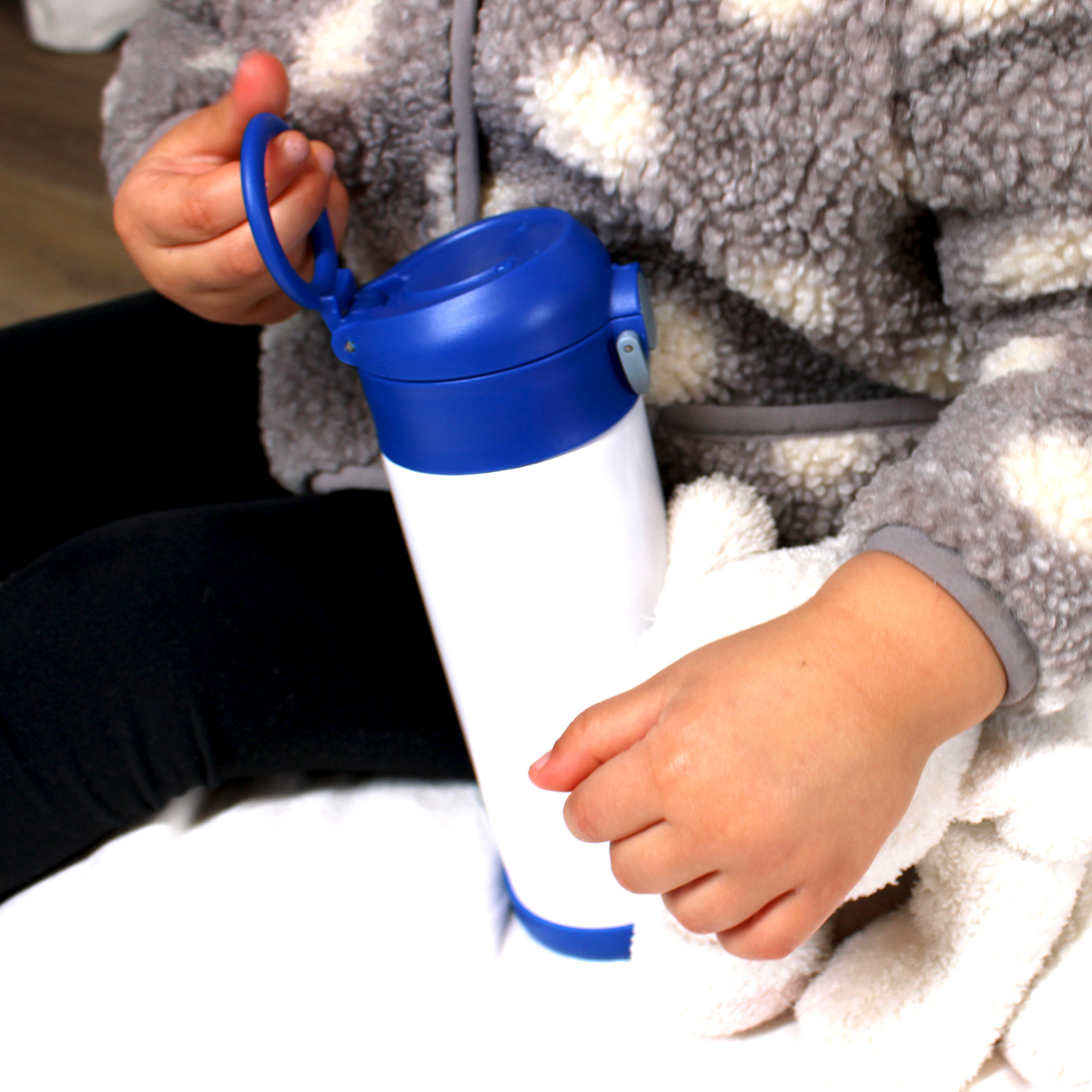 Bouteille d'eau à sublimation pour enfants Acier inoxydable, 350 ml (12 oz) Couvercle bleu