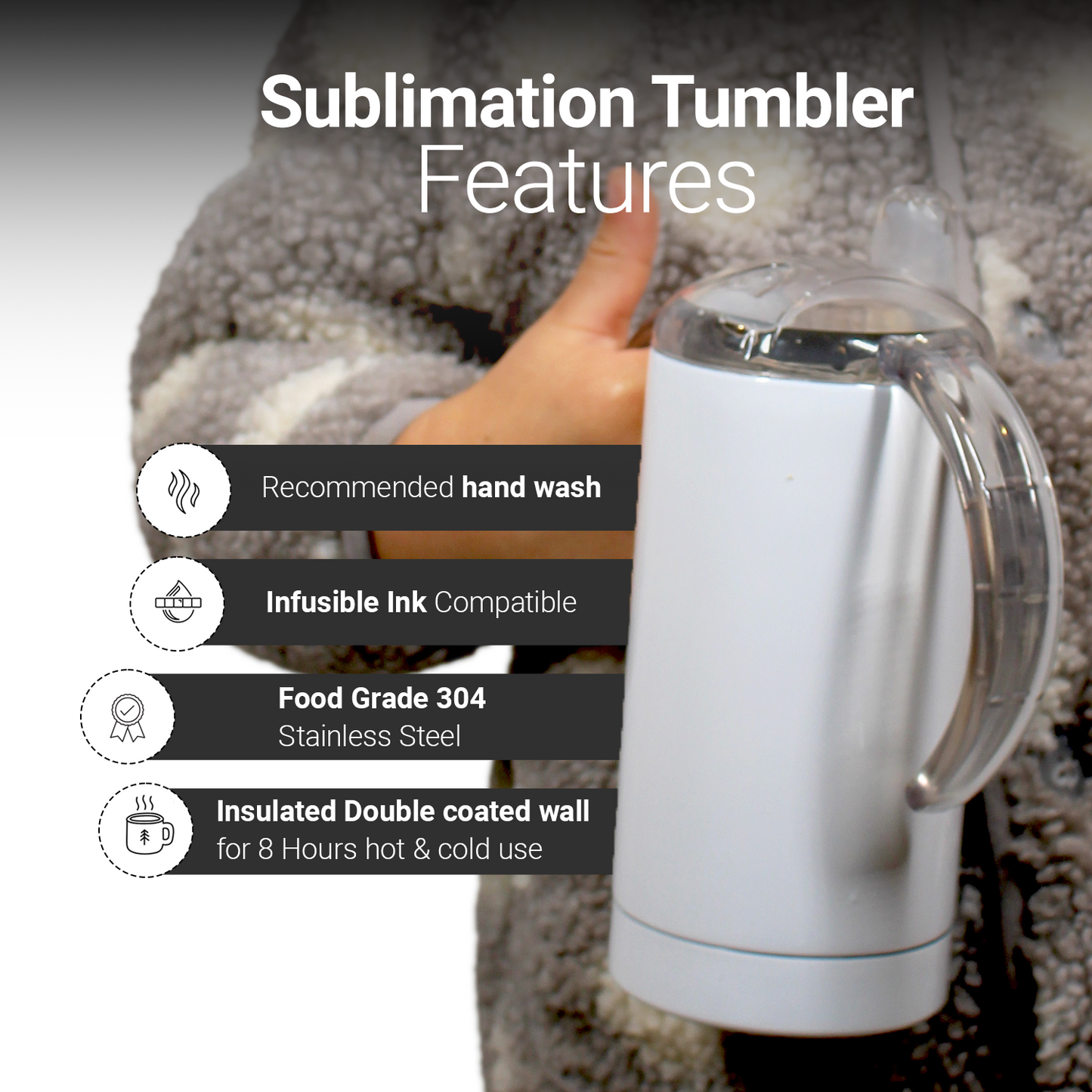 SDNSUBLIMATION 12oz White Stainless Steel Sublimation Sippy Cup with 2 LIDS