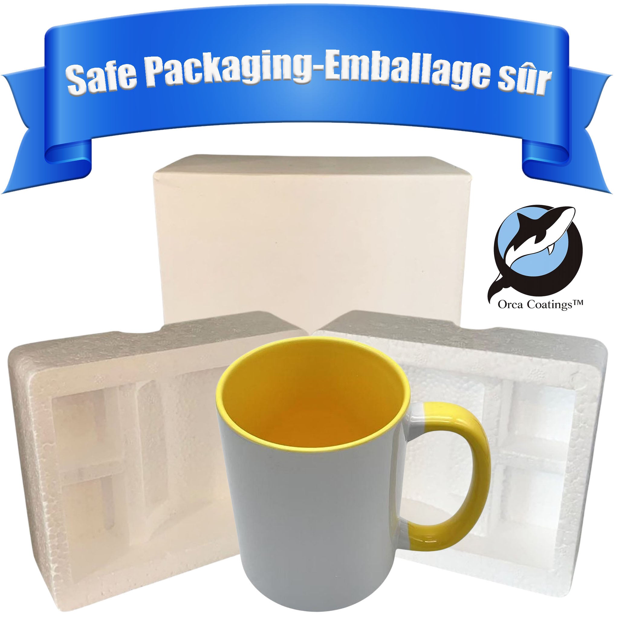 Lot de 24 tasses blanches de sublimation de 11 onces, intérieur jaune Lot de 24 tasses blanches de sublimation de 11 onces, intérieur jaune
