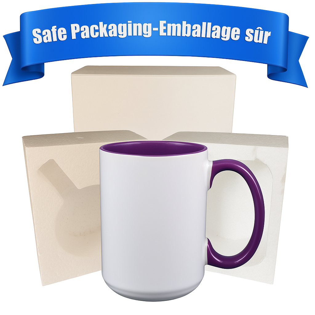 24 Pack-($2.70 Cost . unit)15 once White sublimation mugs inner color PURPLE and handle with reinforced foam box packaging (Copy)