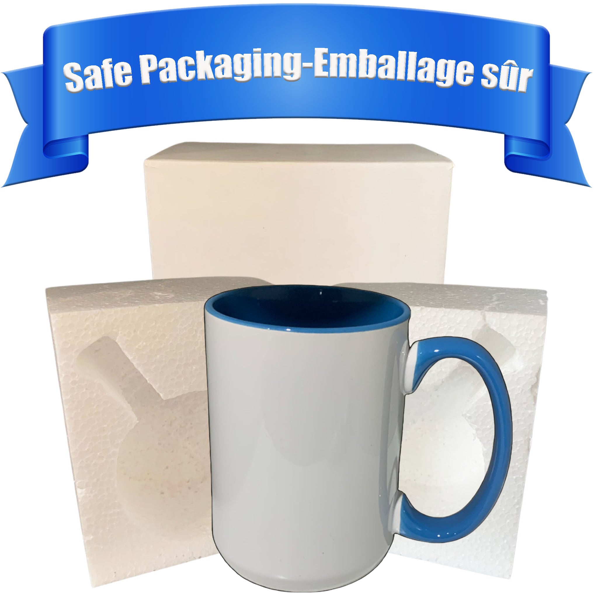 Quaff Mug Inner Color:blue 6 Pack-BLUE-15 OZ ($3.16 Cost .unit)15 once White sublimation mugs inn
