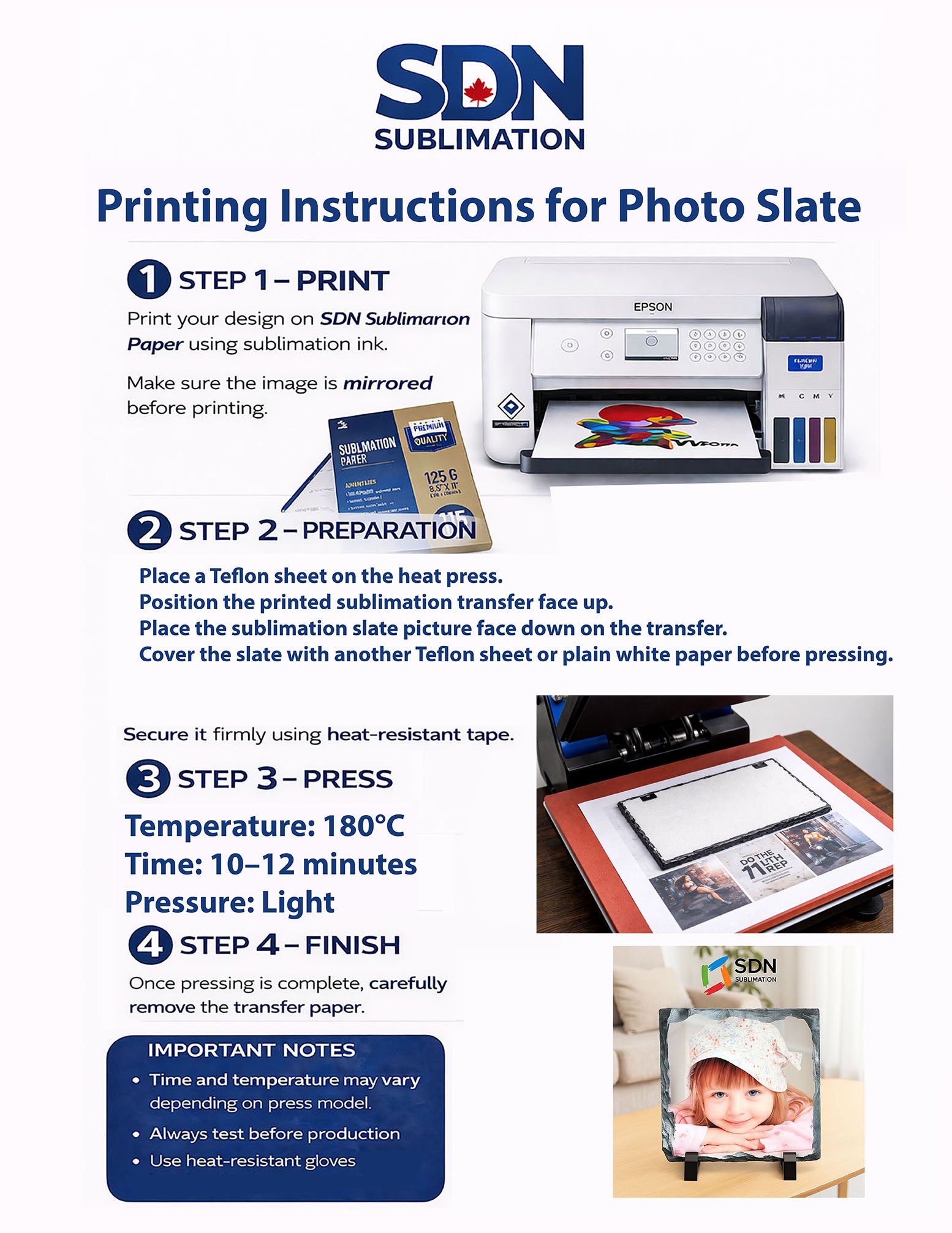 Ardoise photo carrée 8" x 8" pour sublimation