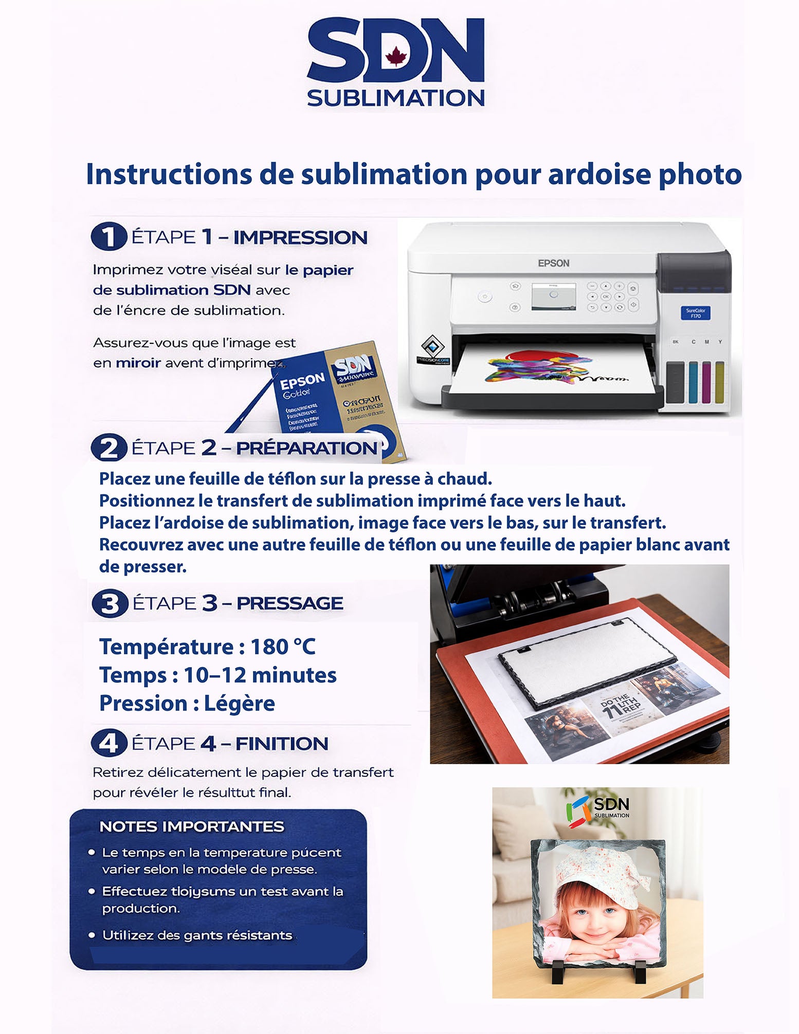 Ardoise photo carrée 8" x 8" pour sublimation