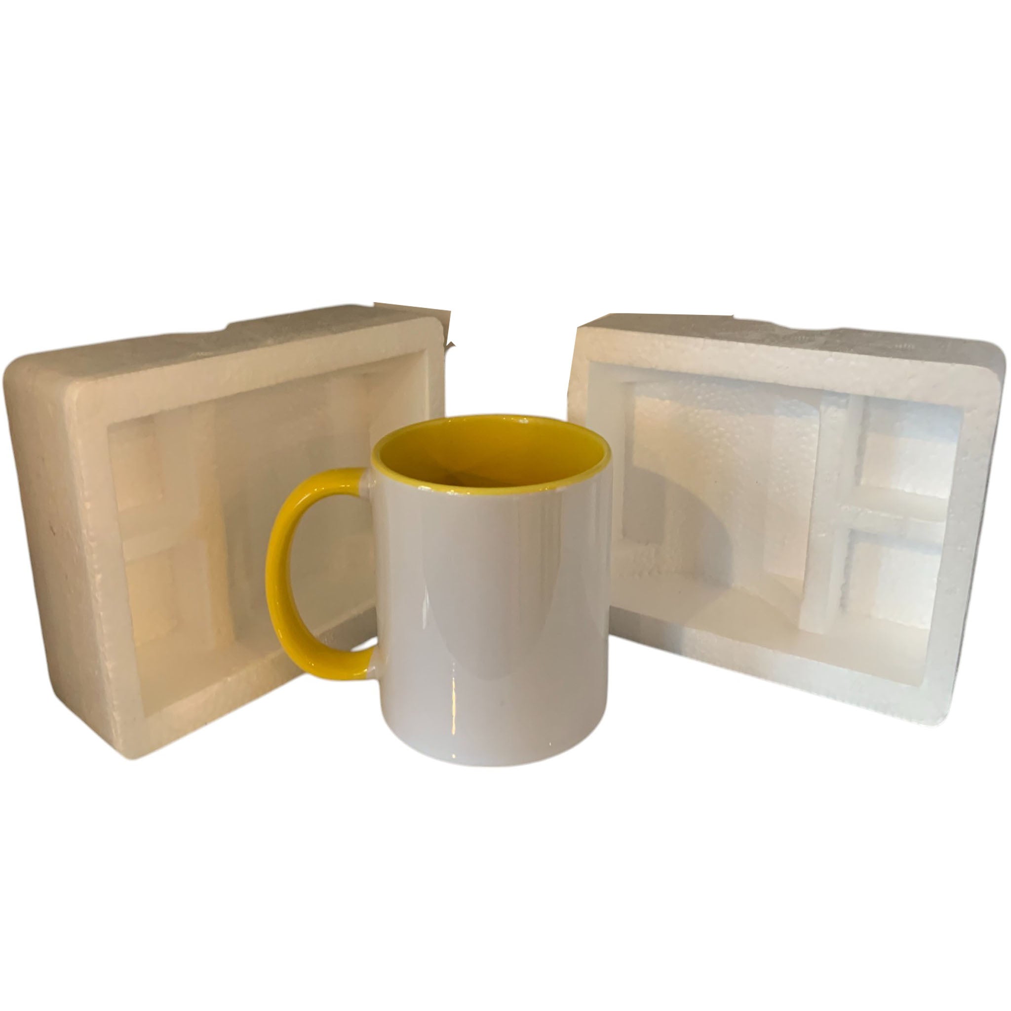 24 Pack-11 onces Tasses blanches de sublimation avec intérieur JAUNE et poignée avec emballage en boîte en mousse renforcée