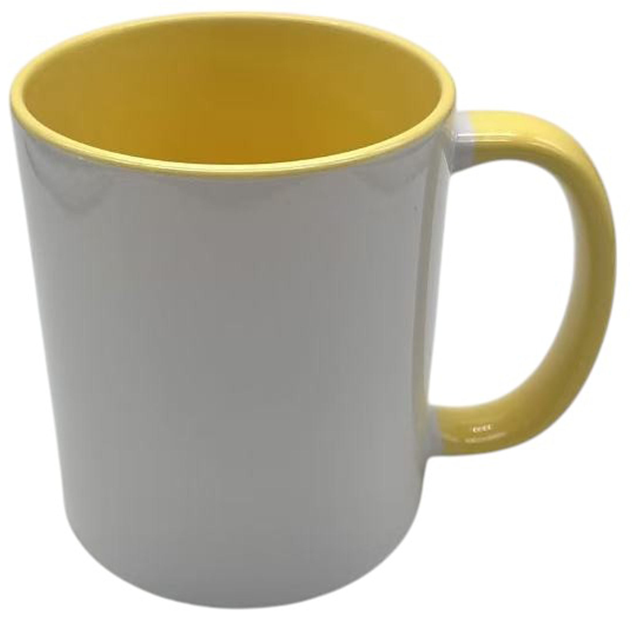 24 Pack-11 onces Tasses blanches de sublimation avec intérieur JAUNE et poignée avec emballage en boîte en mousse renforcée