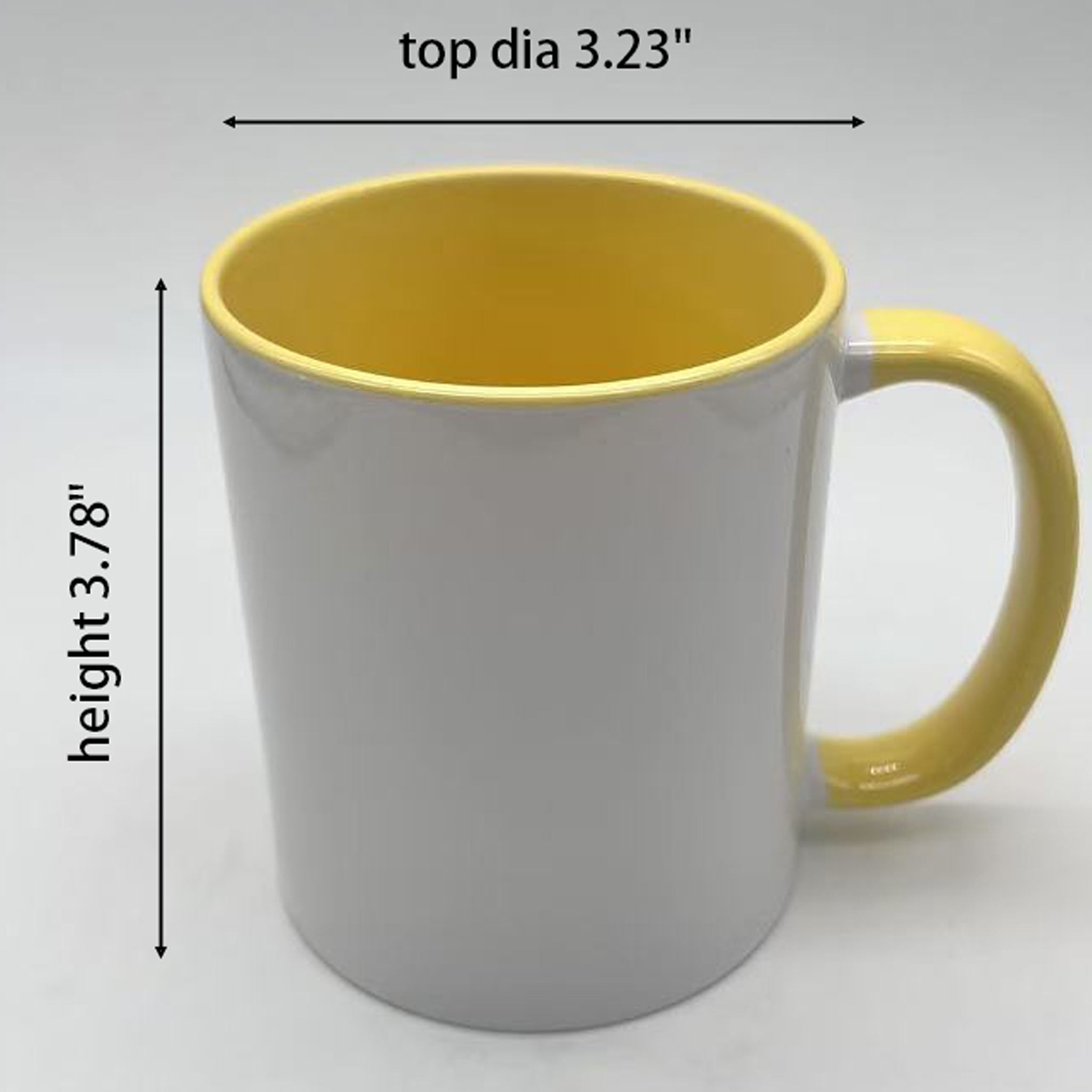 24 Pack-11 onces Tasses blanches de sublimation avec intérieur JAUNE et poignée avec emballage en boîte en mousse renforcée