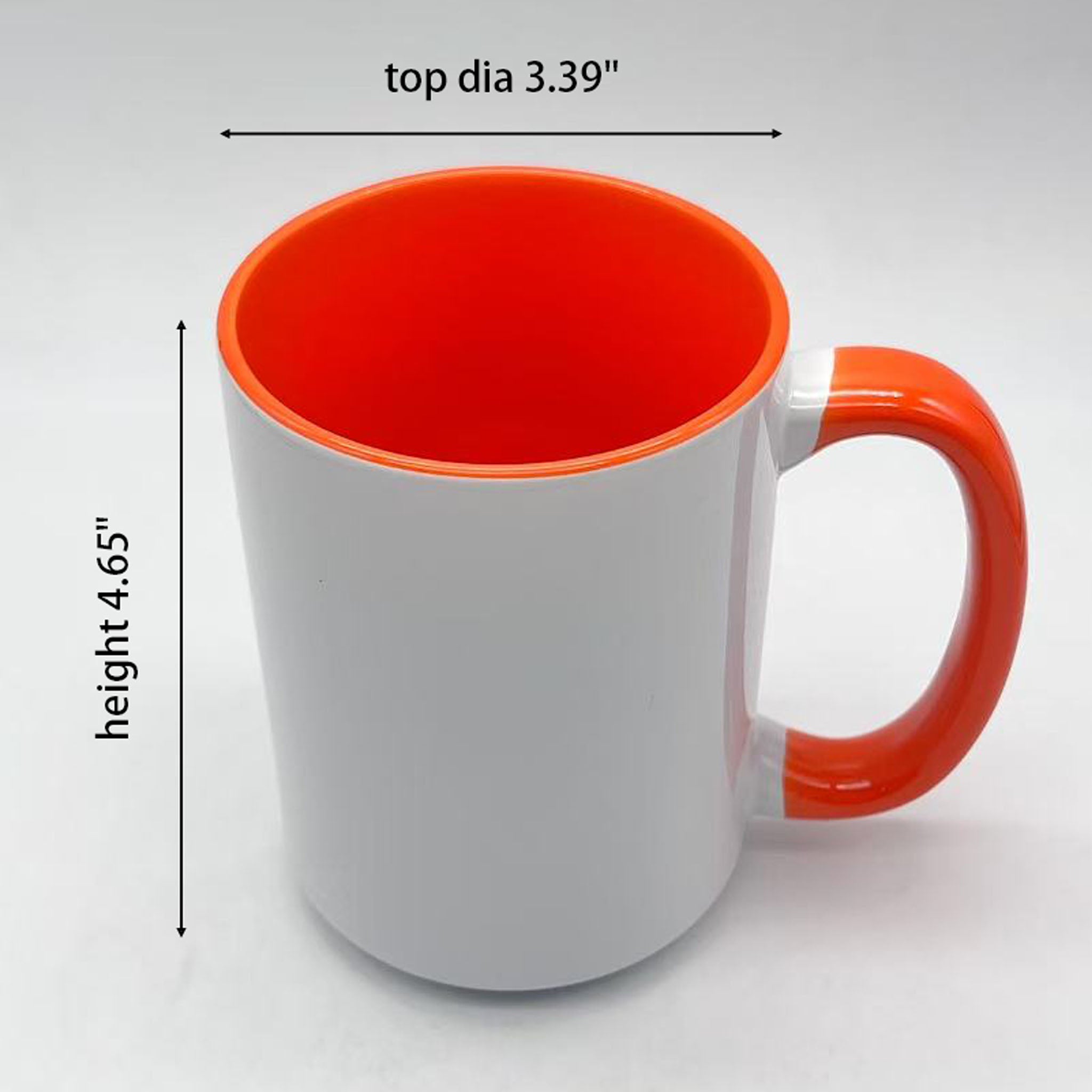6 Pack - 15 onces Tasses blanches de sublimation couleur intérieure ORANGE et poignée avec emballage en boîte en mousse renforcée