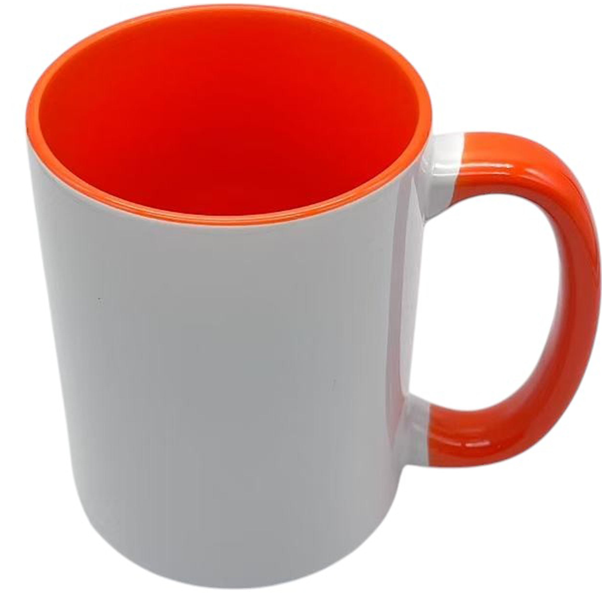 6 Pack - 15 onces Tasses blanches de sublimation couleur intérieure ORANGE et poignée avec emballage en boîte en mousse renforcée