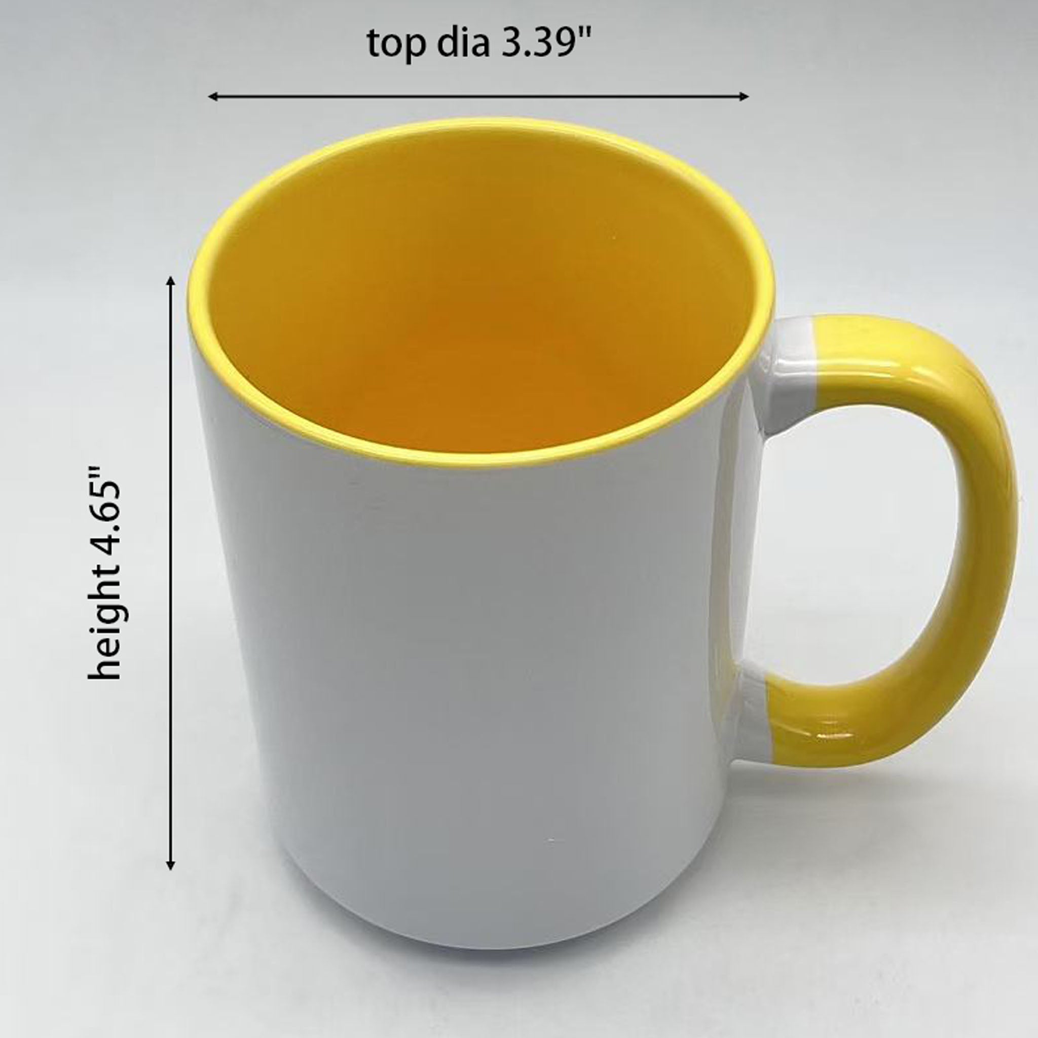 6 Pack - 15 onces Tasses blanches de sublimation couleur intérieure JAUNE et poignée avec emballage en boîte en mousse renforcée