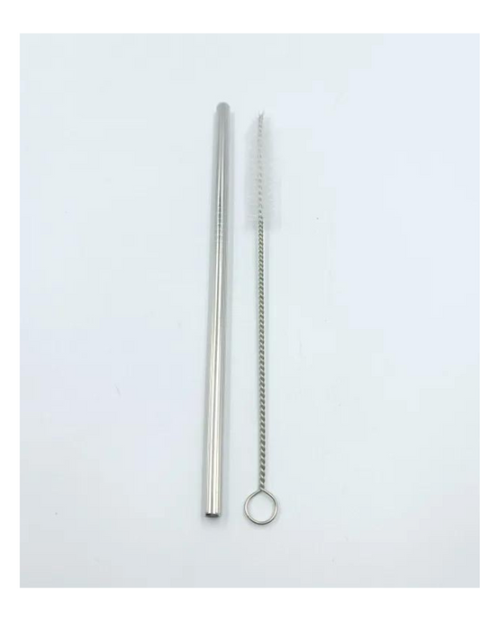 stainless steel straw with cleaning brush.