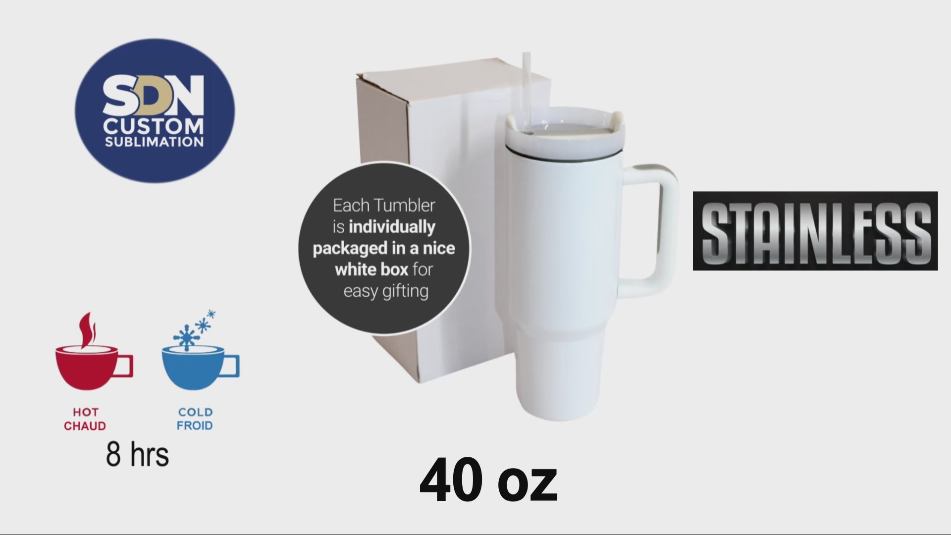 40 oz Sublimation Tumbler with screwable Handle