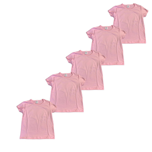 5 Pack- ATHLETIC SPORT Kids Sublimation T-Shirts Pink (95% Polyester-5% Spandex) Super Soft Cotton Feel