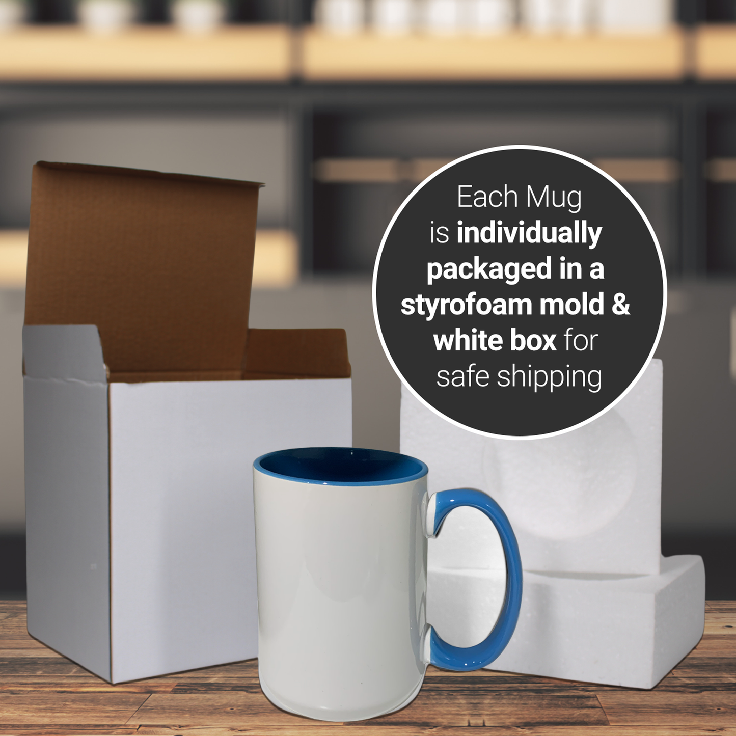 24 Pack-15 once White sublimation mugs inner color  6 colors 4 each color  and handle with reinforced foam box packaging