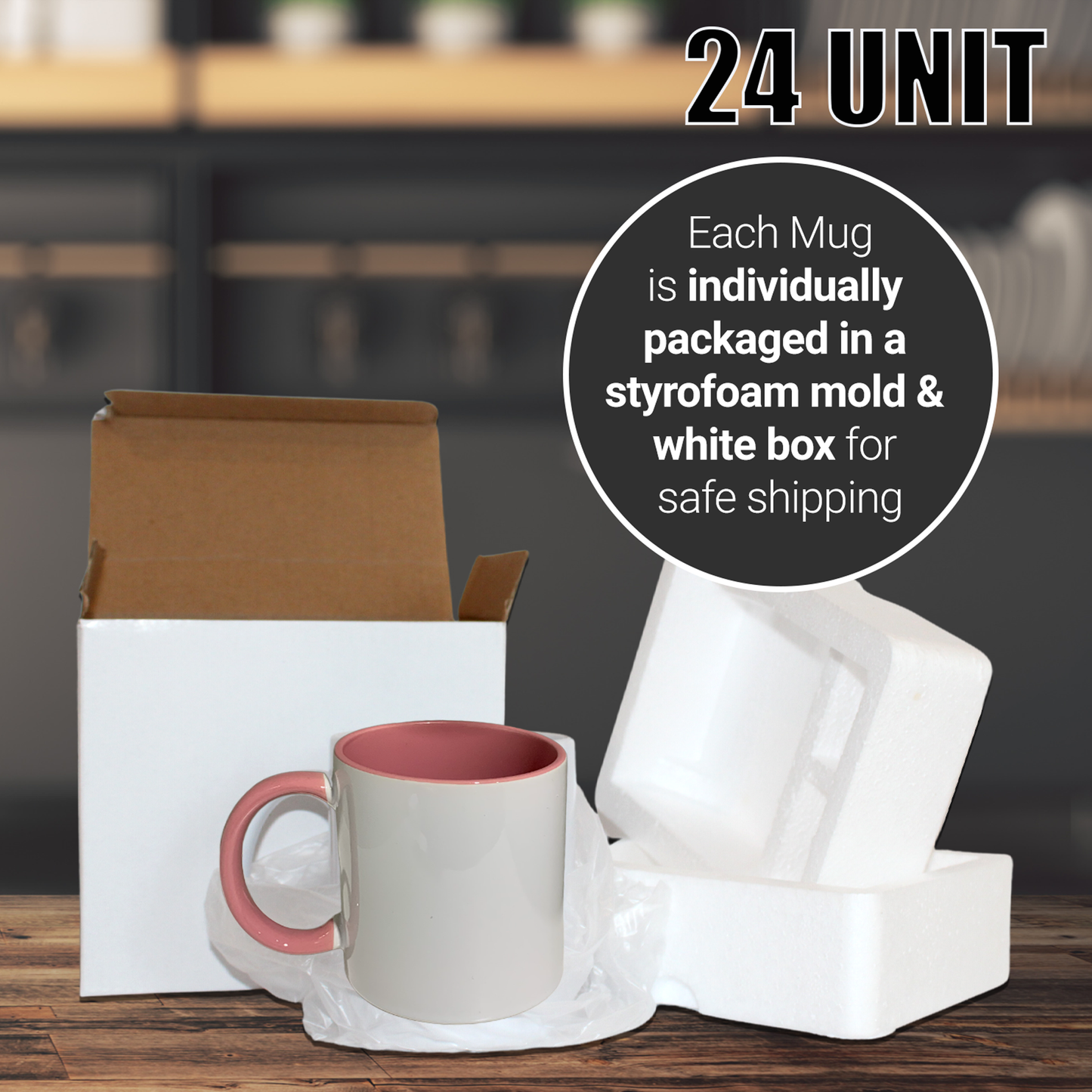 24 Pack-11 once White sublimation MIX 6 Colors  mugs inner color  4 each color and handle with reinforced foam box packaging